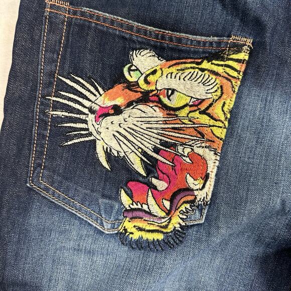 Ed Hardy Embroidered Tigers Baggy Skater Jean Shorts Lot 2008 Men’s Size 34 Y2K - Picture 6 of 11